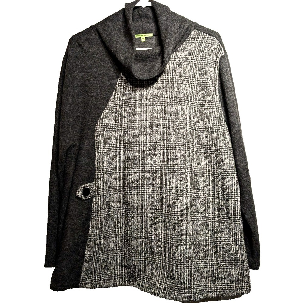 Trisha Tyler Womens 3XL Asymmetrical Plaid Color Block Cowl Tweed Tunic Sweater